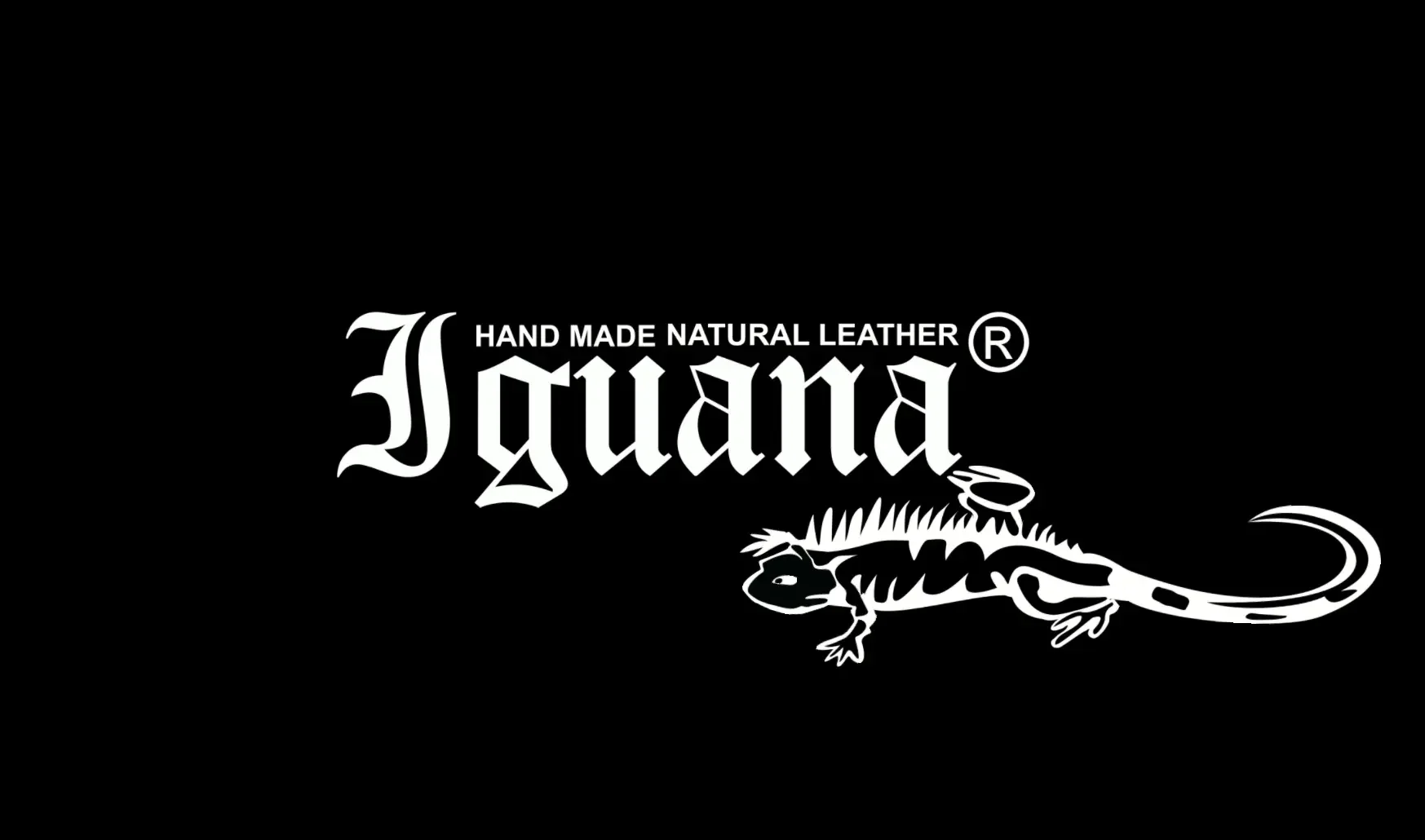 Logo design for Iguana handmade natural leather brand featuring elegant typography and icons of leather bag, belt, and wallet by Sirius Animation Studios