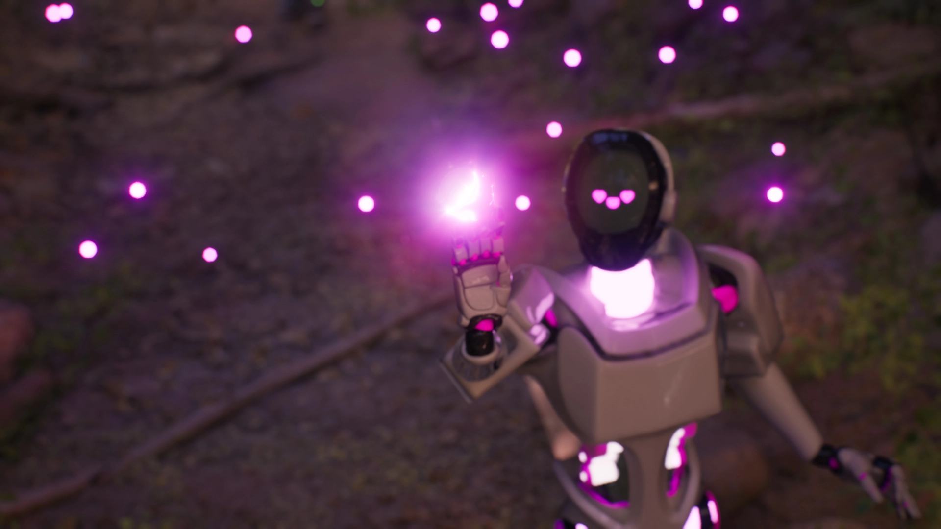 3D futuristic robot holding glowing purple energy orb in cinematic lighting by Sirius Animation Studios