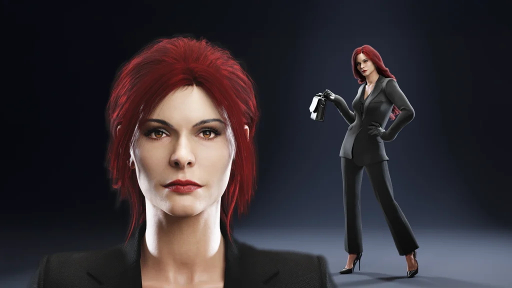 Realistic 3D female detective character full body render detailed character model