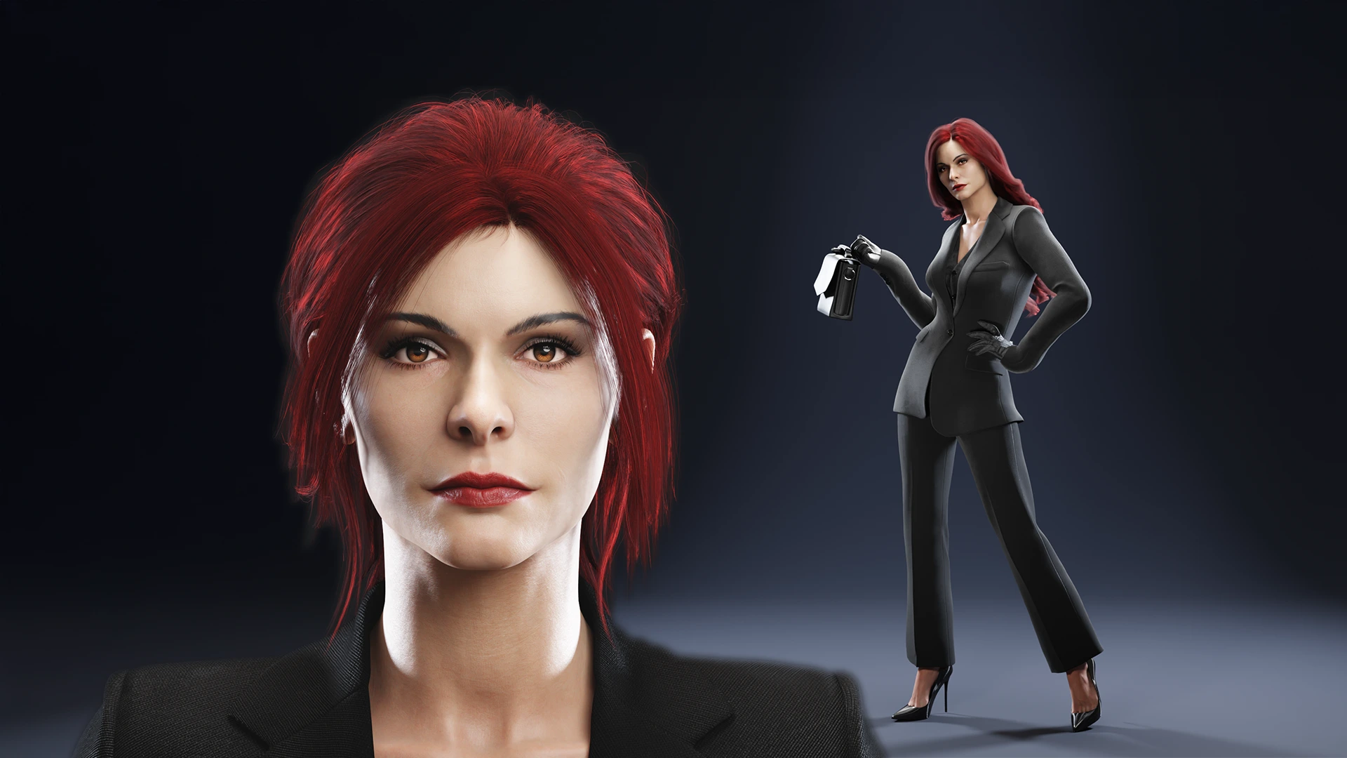 Realistic 3D female detective character full body render detailed character model