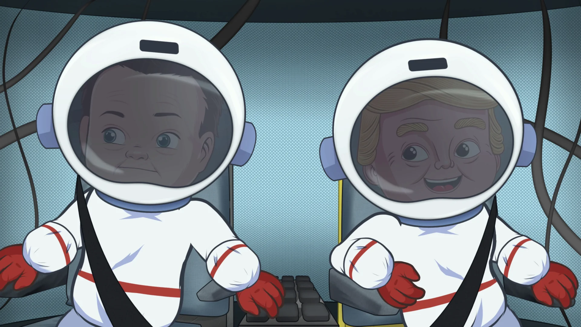 2D Animation & Illustration | 3D stylized render by Sirius Animation Studios 2D animated astronaut characters in a spaceship