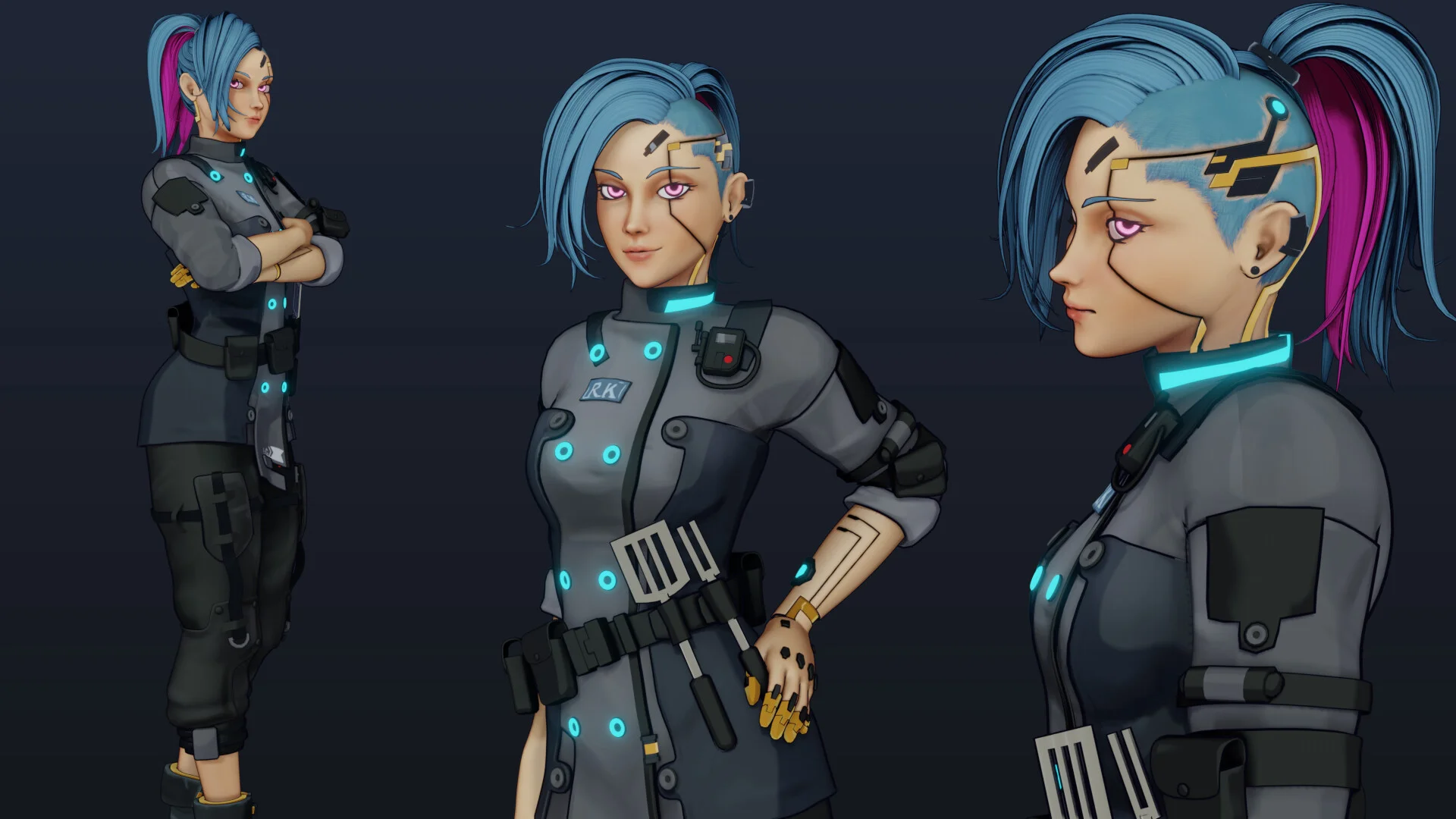 Game Assets | 3D stylized render by Sirius Animation Studios Cyber girl 3D character model closeup