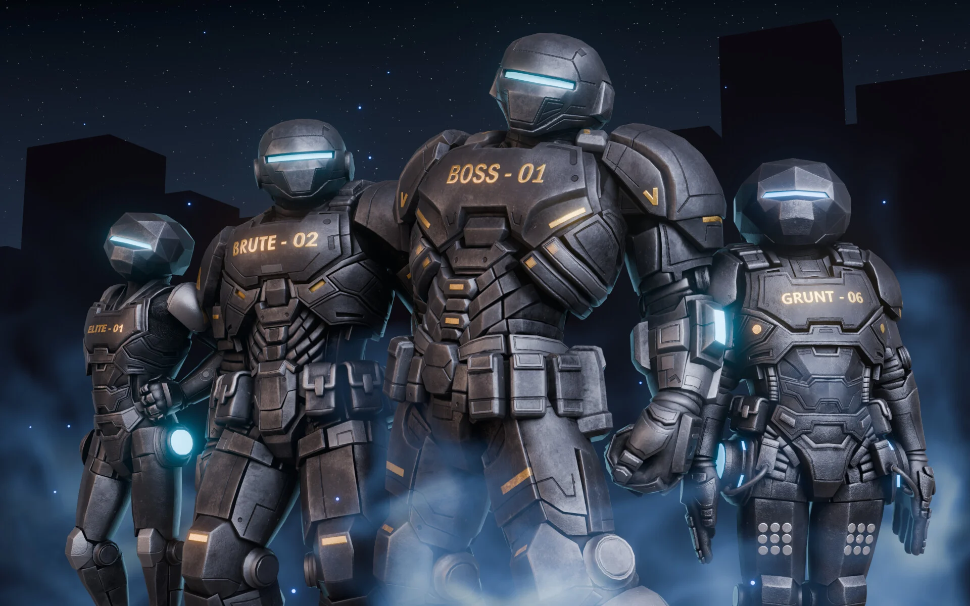 Game Assets | 3D stylized render by Sirius Animation Studios Futuristic robot squad 3D character models